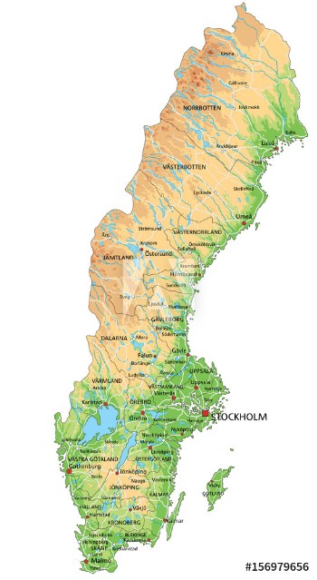 Picture of High detailed Sweden physical map with labeling